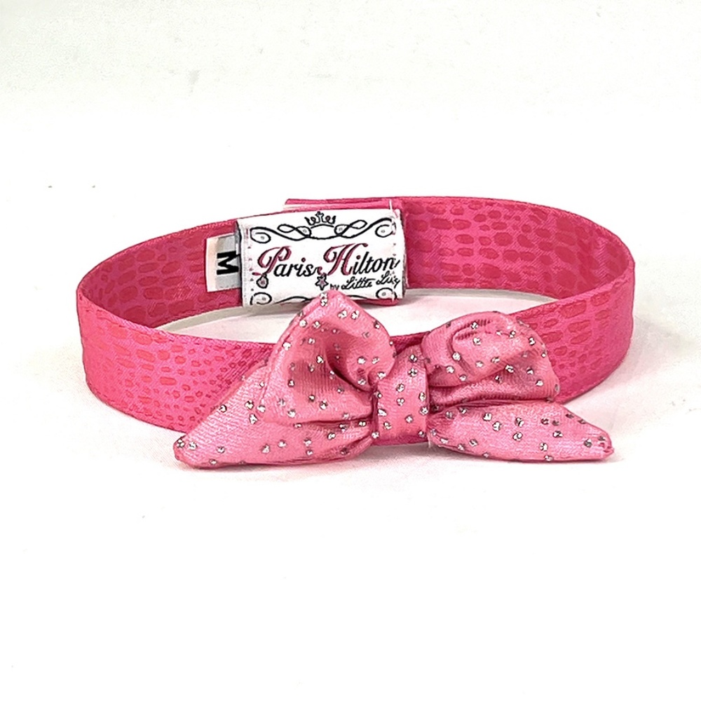 Silver Studded Pink Bow Neckband